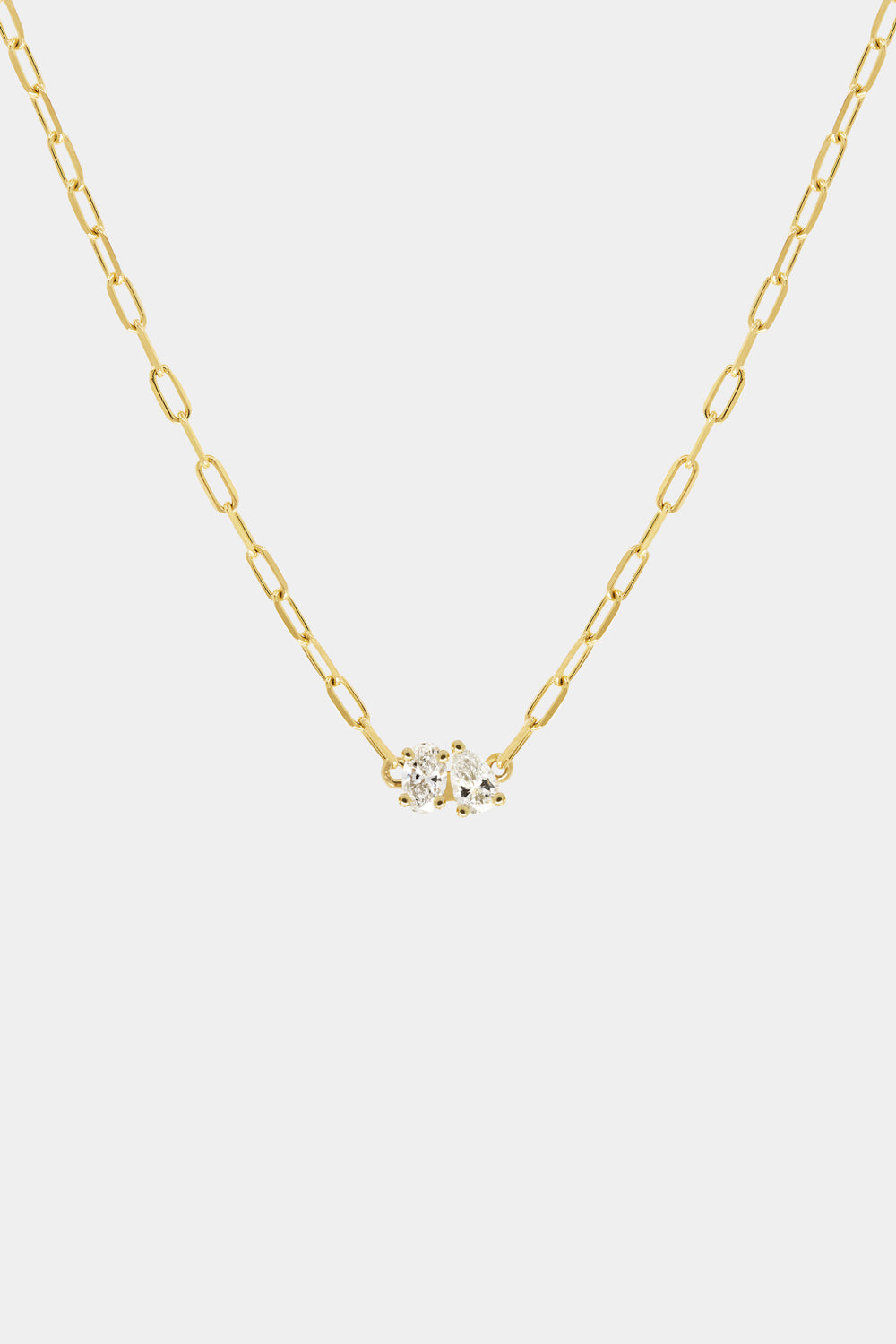 Pear and Oval Diamond Toi Et Moi Necklace | Yellow Gold