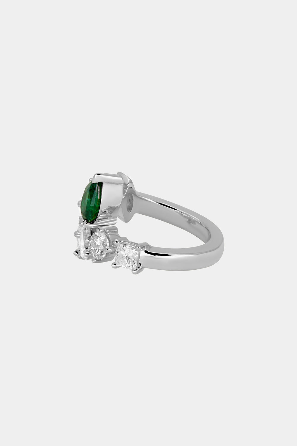 Pear Emerald and Diamond Wrap Ring | 18K White Gold