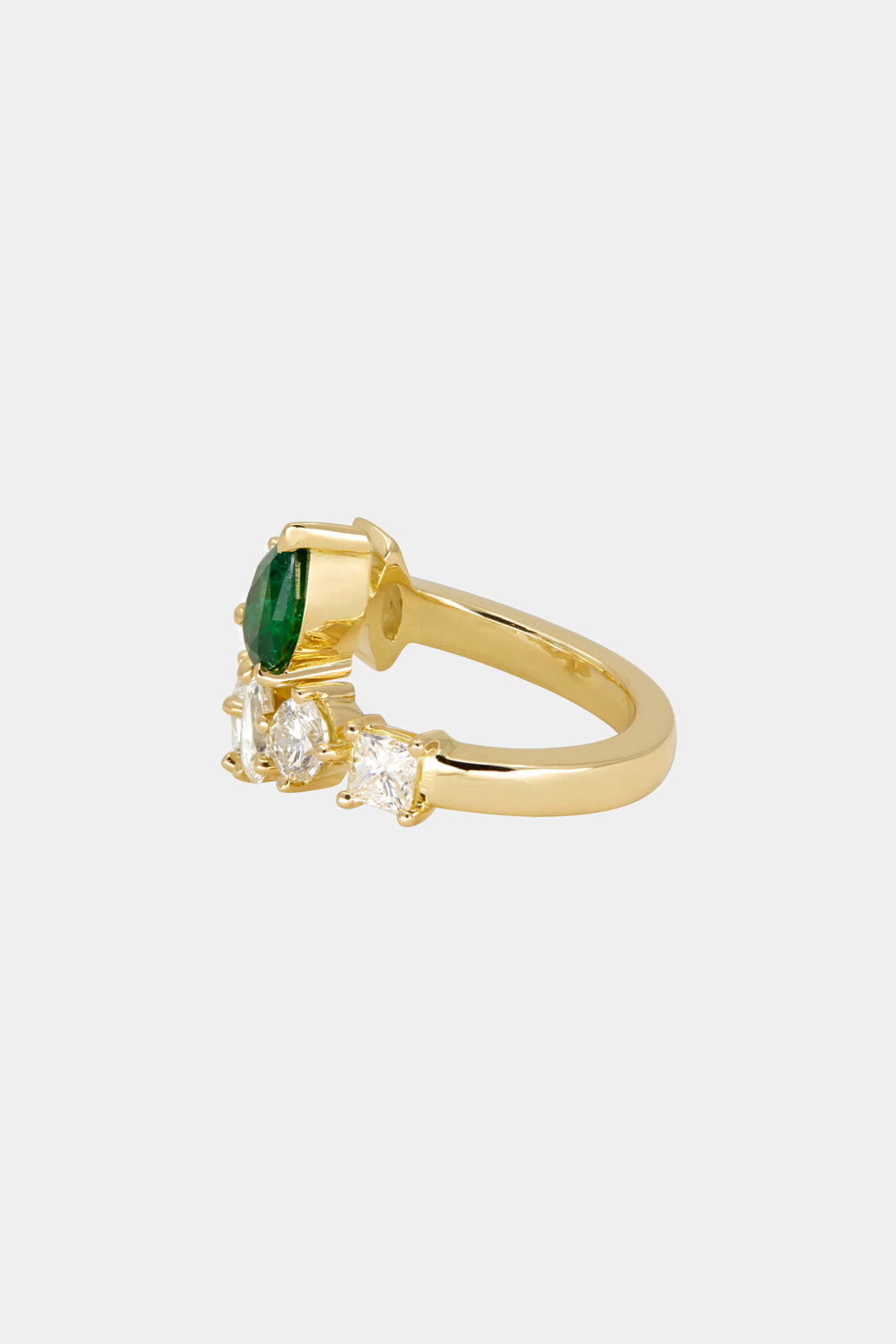 Pear Emerald and Diamond Wrap Ring | 18K Yellow Gold