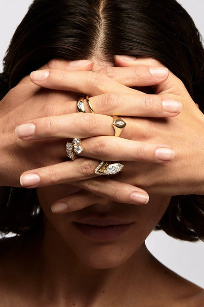 Marquise Diamond Signet Ring | Yellow Gold
