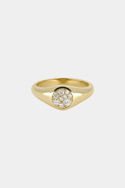 Round Pavé Diamond Signet Ring | 18K Yellow Gold