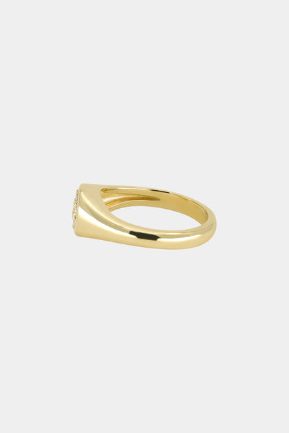 Round Pavé Diamond Signet Ring | 18K Yellow Gold