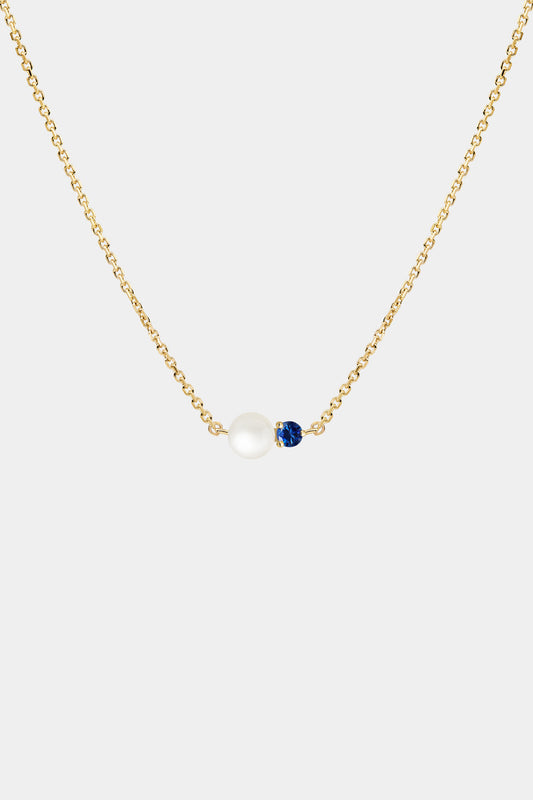 Sapphire Pearl Duo Necklace | 9K Yellow Gold