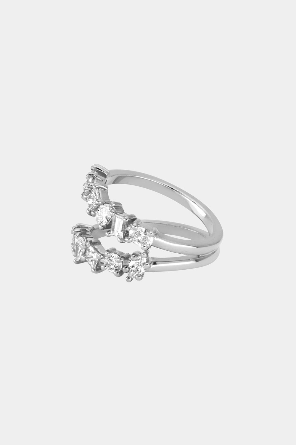 Double Band Scattered Diamond Ring | 18K White Gold, (More Options Available)
