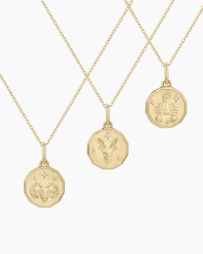 14K Diamond Zodiac Coin Charm Necklace