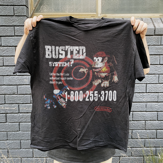 95 Nintendo Busted Systems Rare Employee Vintage Washed Black T-Shirt