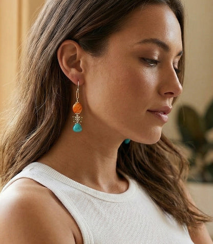 Spiny Oyster & Turquoise Dangle Earrings