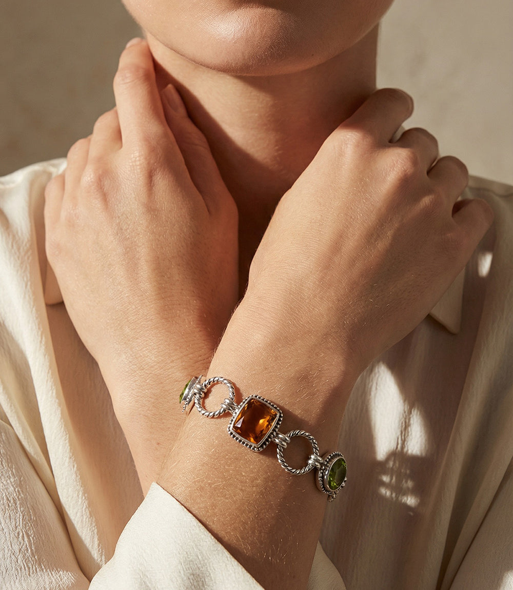 Sterling Silver Gemstone Link Bracelet