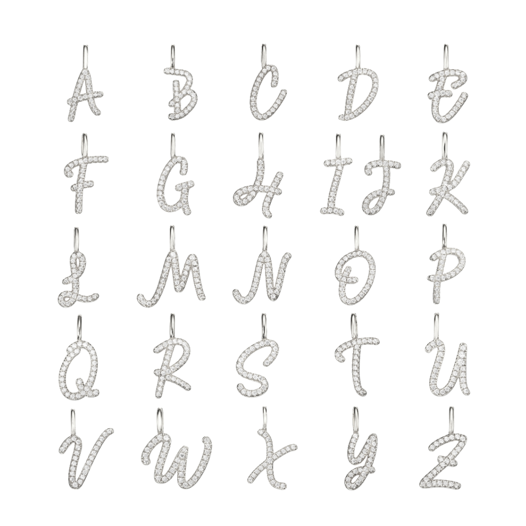 Silver Individual Diamond Style Curve Initial Charm