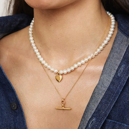 Silver T-Bar and Large Pearl Personalised Heart Necklace Gift Set