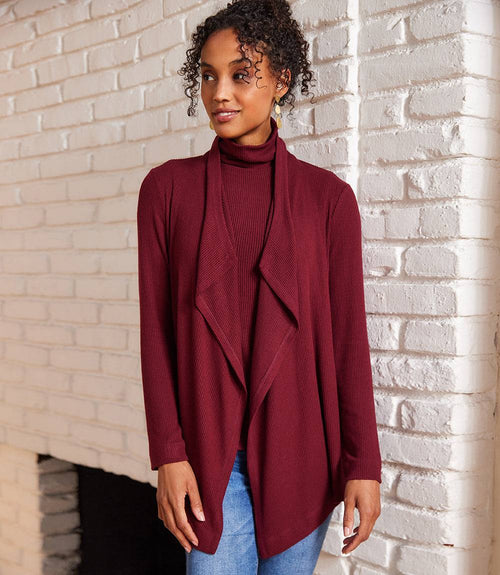 Long Sleeve Ribbed Drape Front Cardigan
