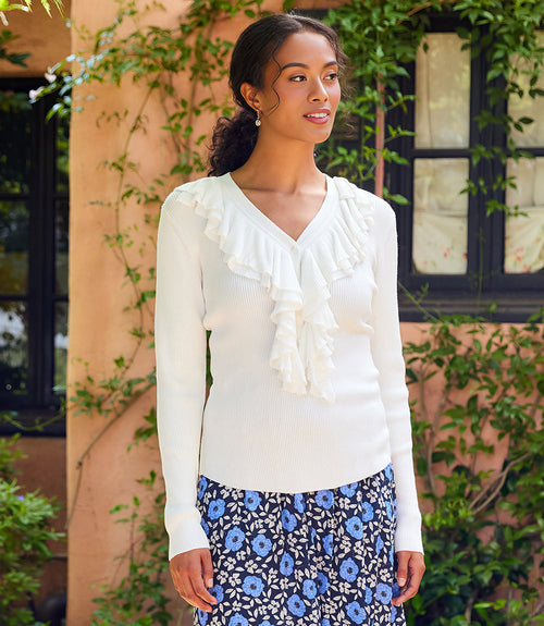 Ruffle V-Neck Sweater