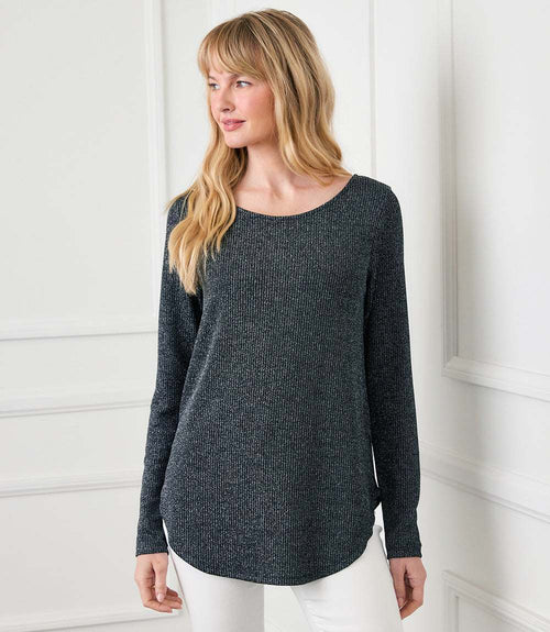 Long Sleeve Metallic Stripe Shirttail Top