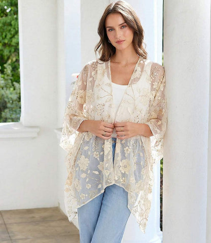 Floral Embroidered Open Front Jacket