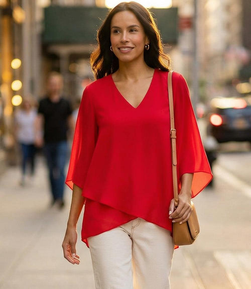Petite Size Bracelet Sleeve Asymmetric Top