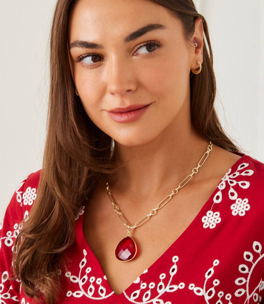 Ruby Quartz Pendant Necklace