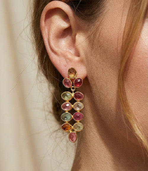 Multi Color Beaded Gemstone Earrings