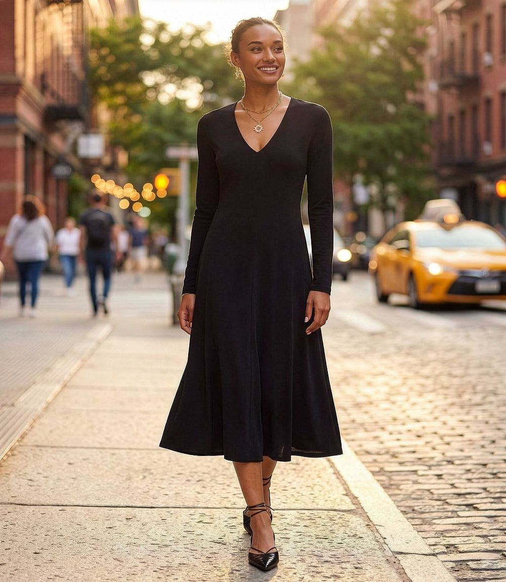Kate V-Neck Midi Travel Jersey Dress