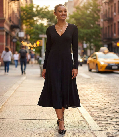 Kate V-Neck Midi Travel Jersey Dress