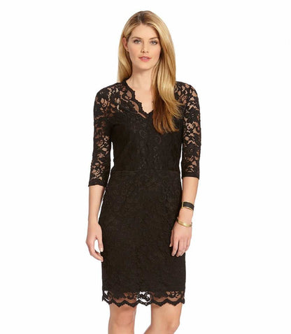 Petite Size V-Neck Scallop Lace Dress