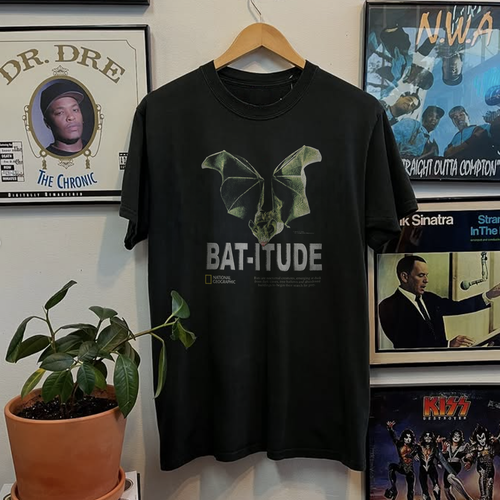 90s National Geographic Bat-itude Washed Black Tee