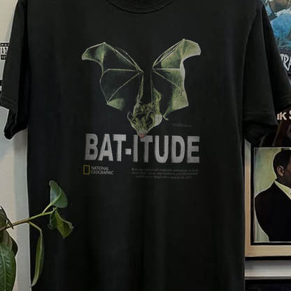90s National Geographic Bat-itude Washed Black Tee