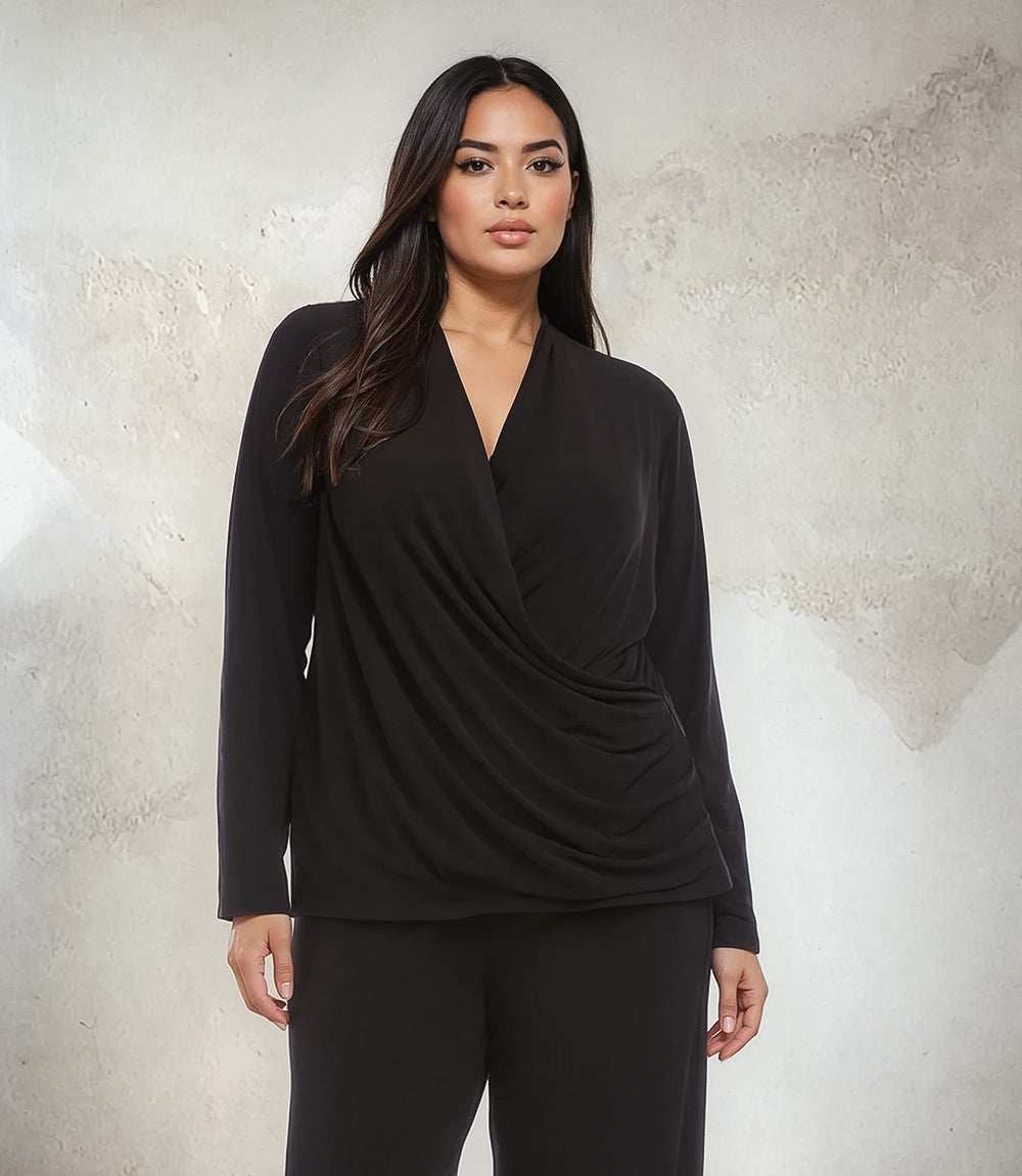 Plus Size Travel Jersey Drape Front Crossover Top