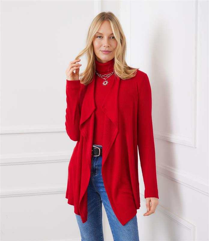 Long Sleeve Ribbed Drape Front Cardigan