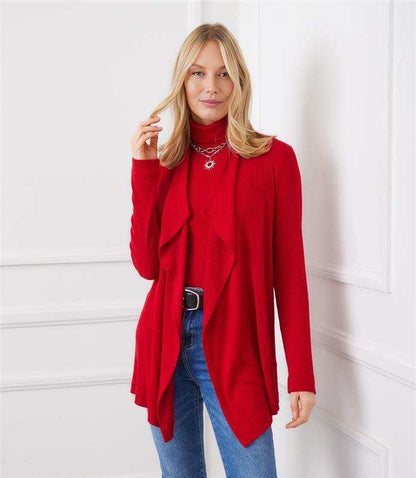 Long Sleeve Ribbed Drape Front Cardigan