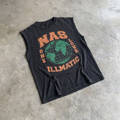 Rare Nas Illmatic Washed Black Cut-Off Tee
