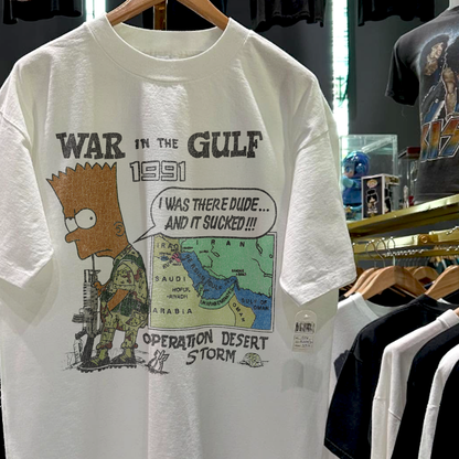 1991 Bootleg Bart Goes To War Rare Washed White T-Shirt