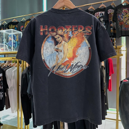 90s Hooters 'Hotwings' Rare Washed Black T-Shirt