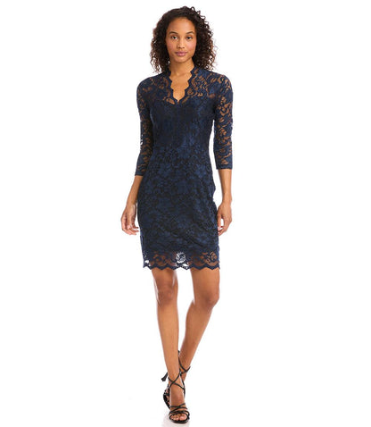 V-Neck Scallop Hem Lace Dress