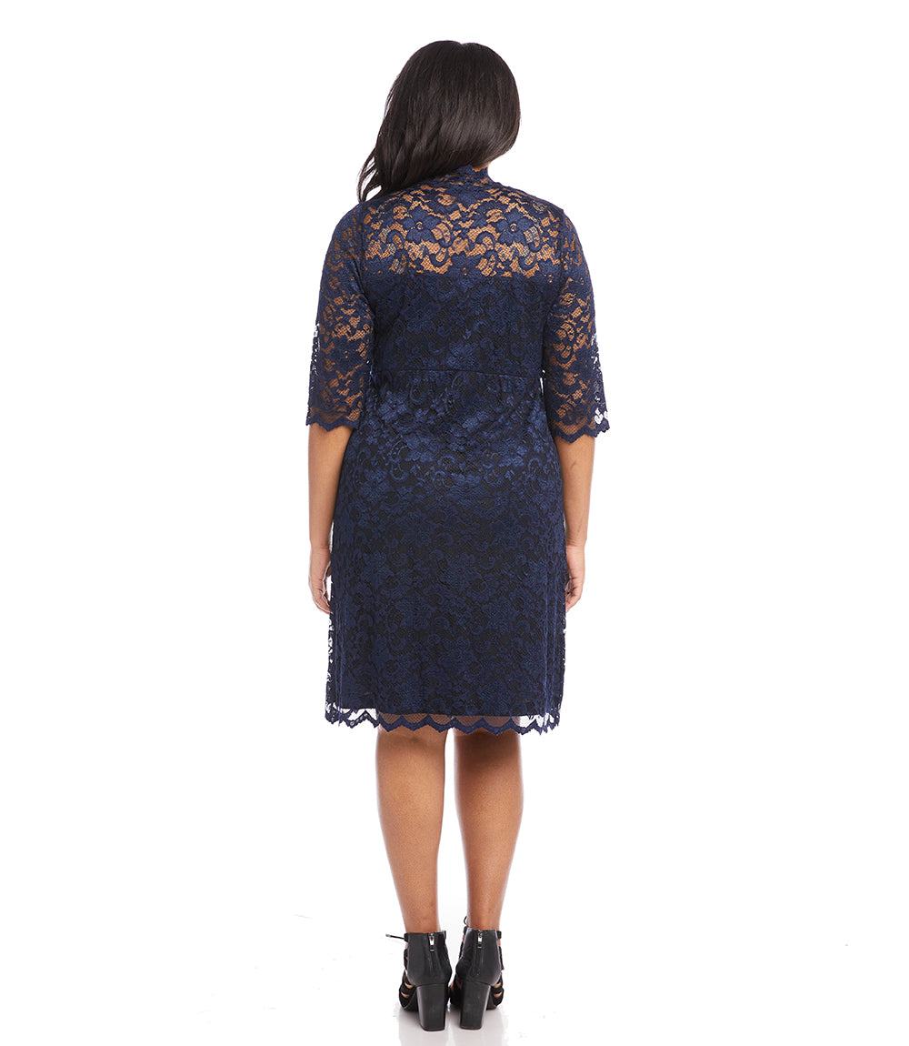 Plus Size V-Neck Scallop Lace Dress