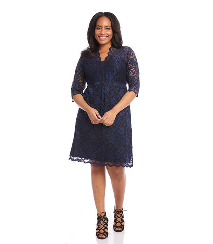 Plus Size V-Neck Scallop Lace Dress