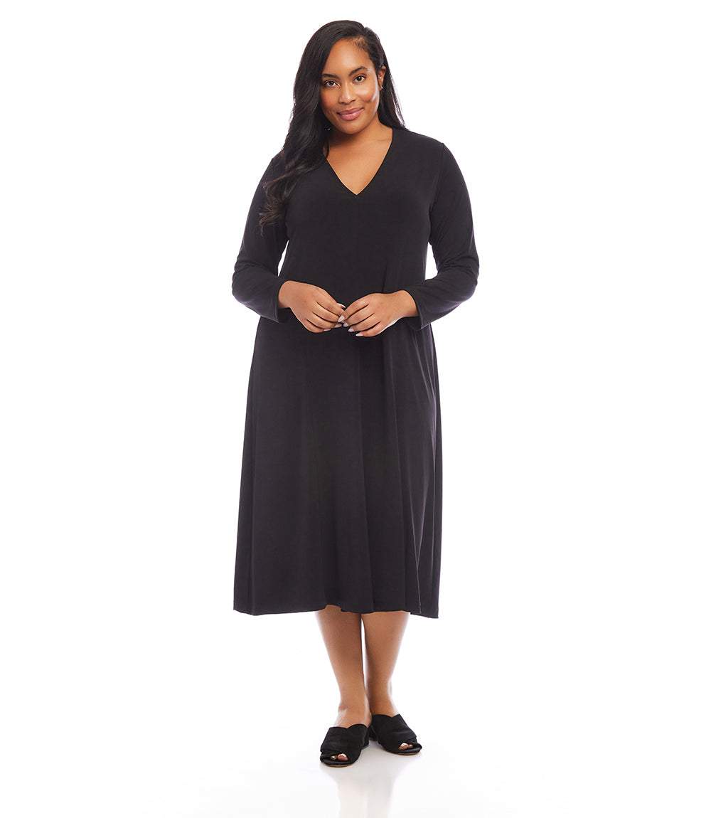 Plus Size Kate V-Neck Midi Travel Jersey Dress