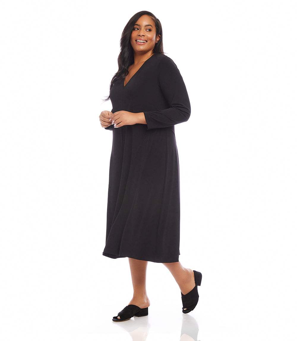 Plus Size Kate V-Neck Midi Travel Jersey Dress