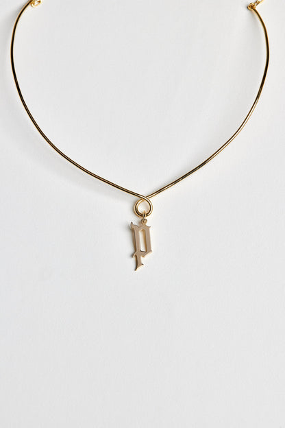 Omega Loop Necklace with Large Gothic Letter | 9K White Gold