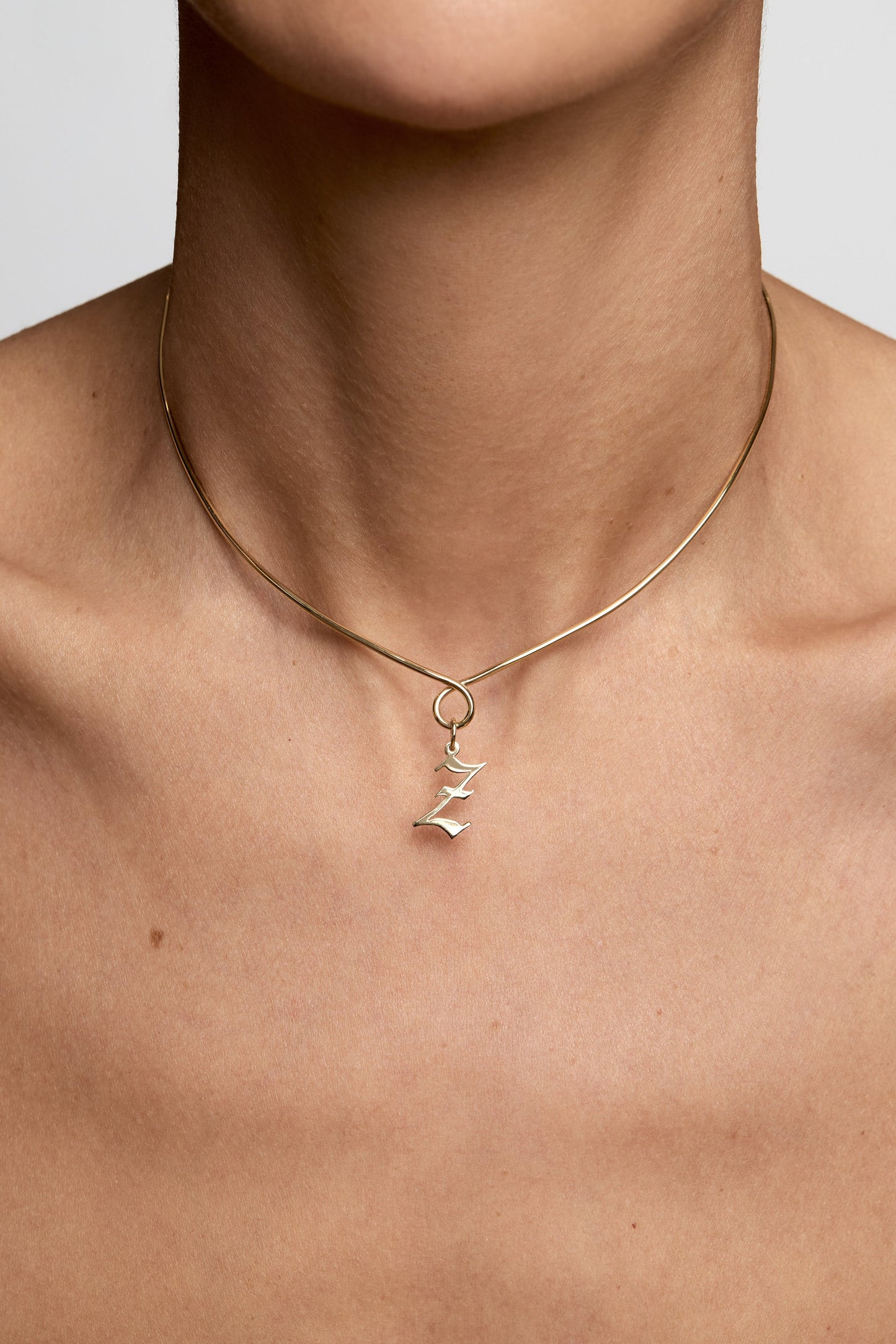 Omega Loop Necklace with Large Gothic Letter | 9K White Gold