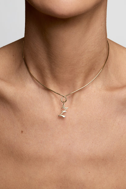 Omega Loop Necklace with Large Gothic Letter | 9K White Gold