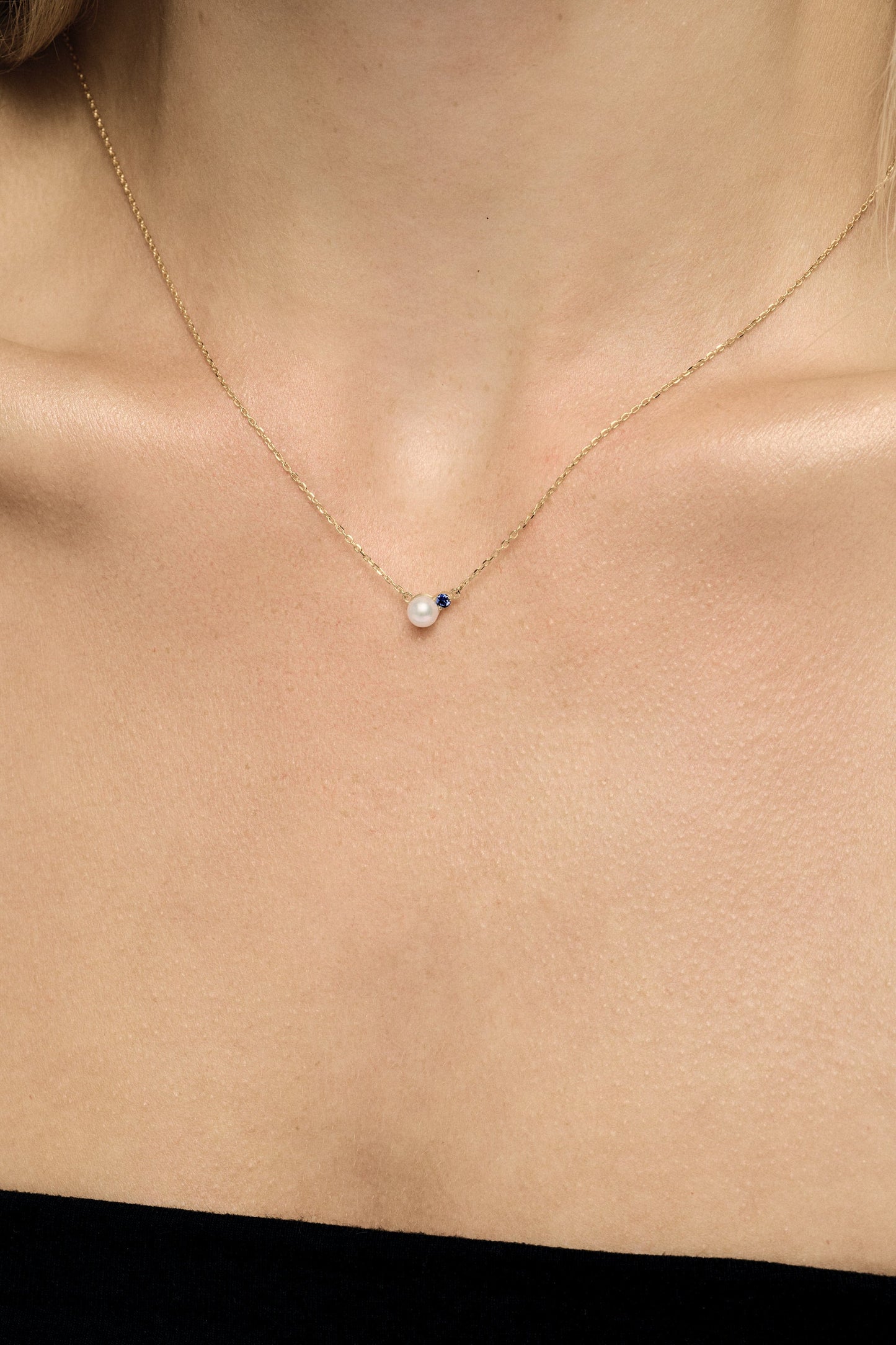 Sapphire Pearl Duo Necklace | 9K Yellow Gold