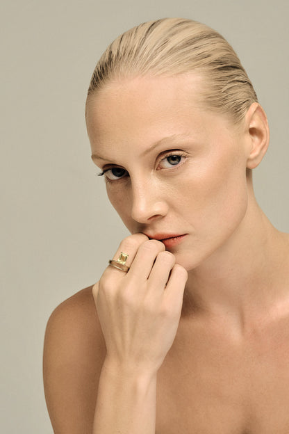 Double Band Gemstone Ring | 9K Yellow Gold