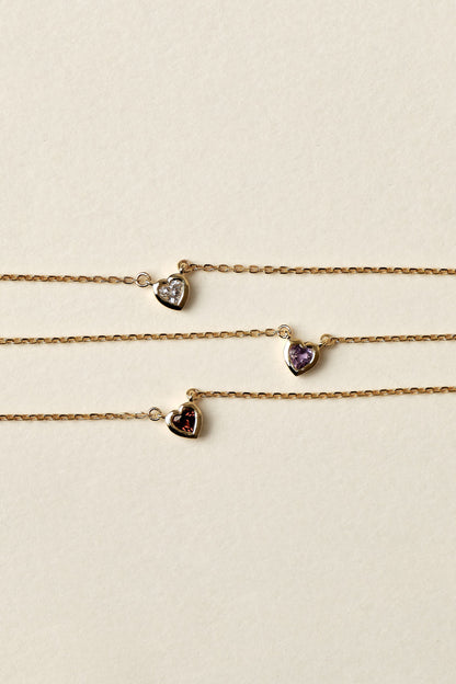 Heart Gemstone Necklace | 9K White Gold