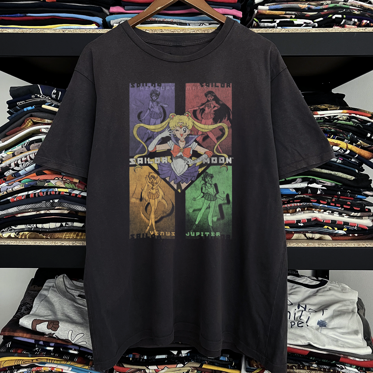 Rare Sailor Moon Grid Washed Black Tee