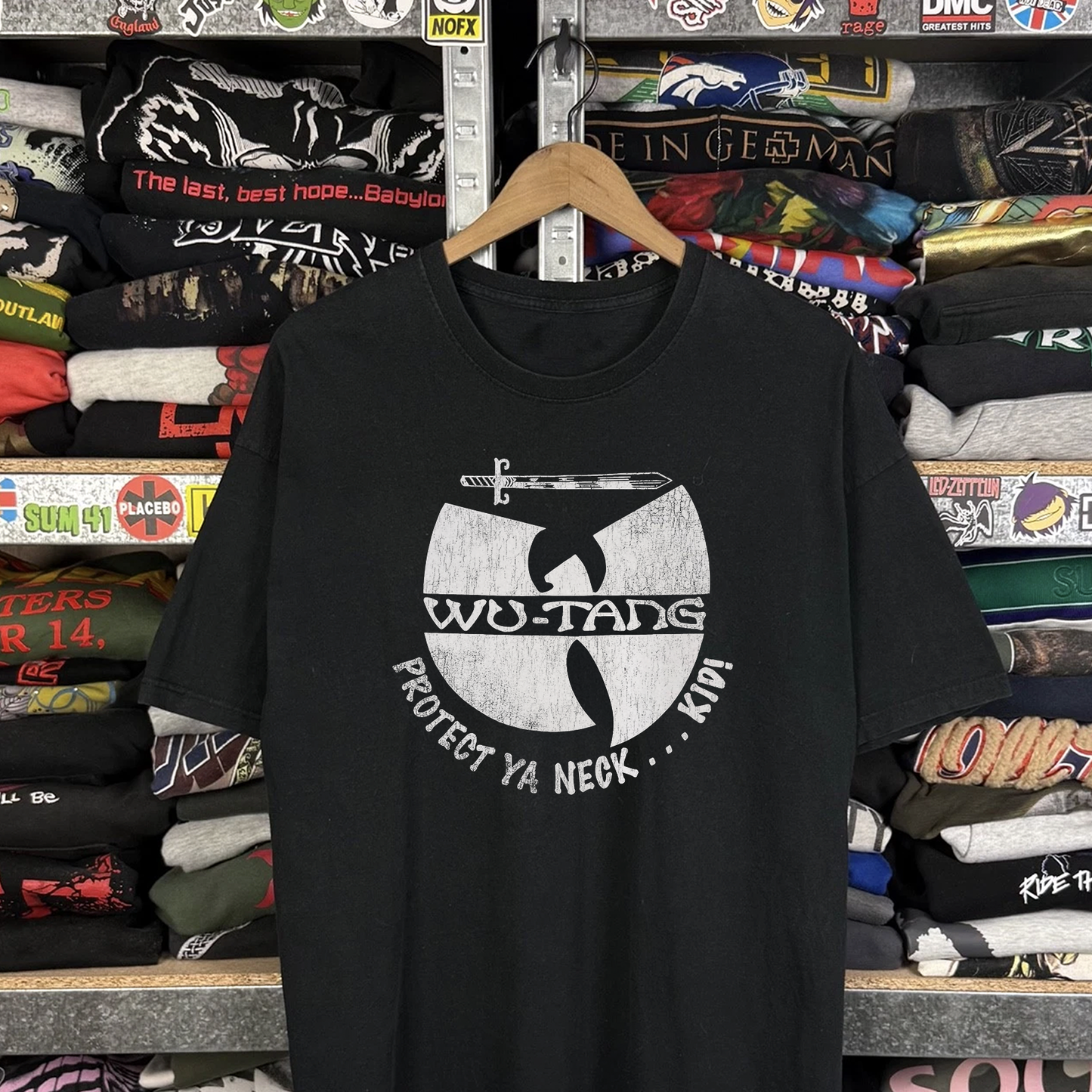 Rare Wu Tang Protect Ya Neck Washed Black Tee