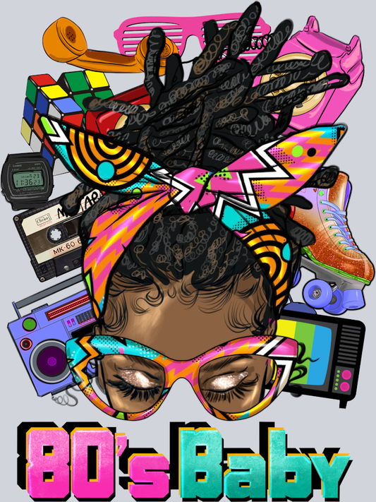 Afro Messy Bun Locs 80s Baby - STK00072 (DTF Transfers)