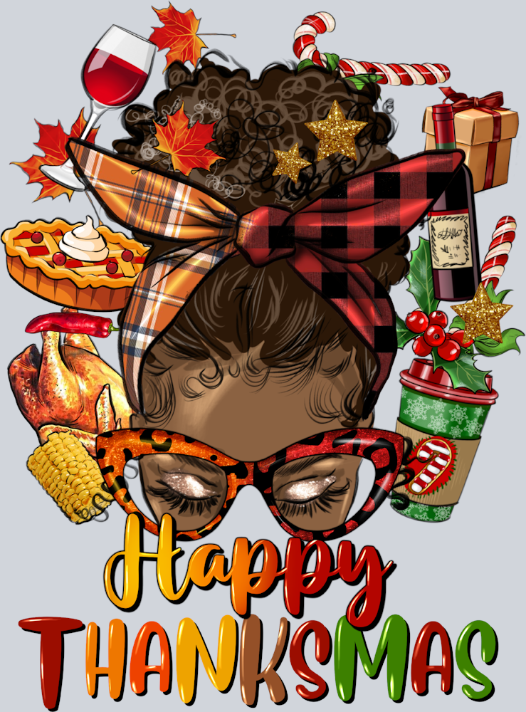 Afro Messy Bun Happy Thanksmas - STK00071 (DTF Transfers)