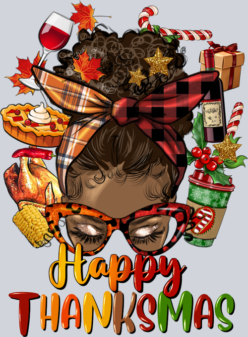 Afro Messy Bun Happy Thanksmas - STK00071 (DTF Transfers)