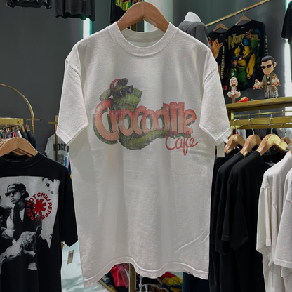 90S Crocodile Cafe Rare Washed White T-Shirt