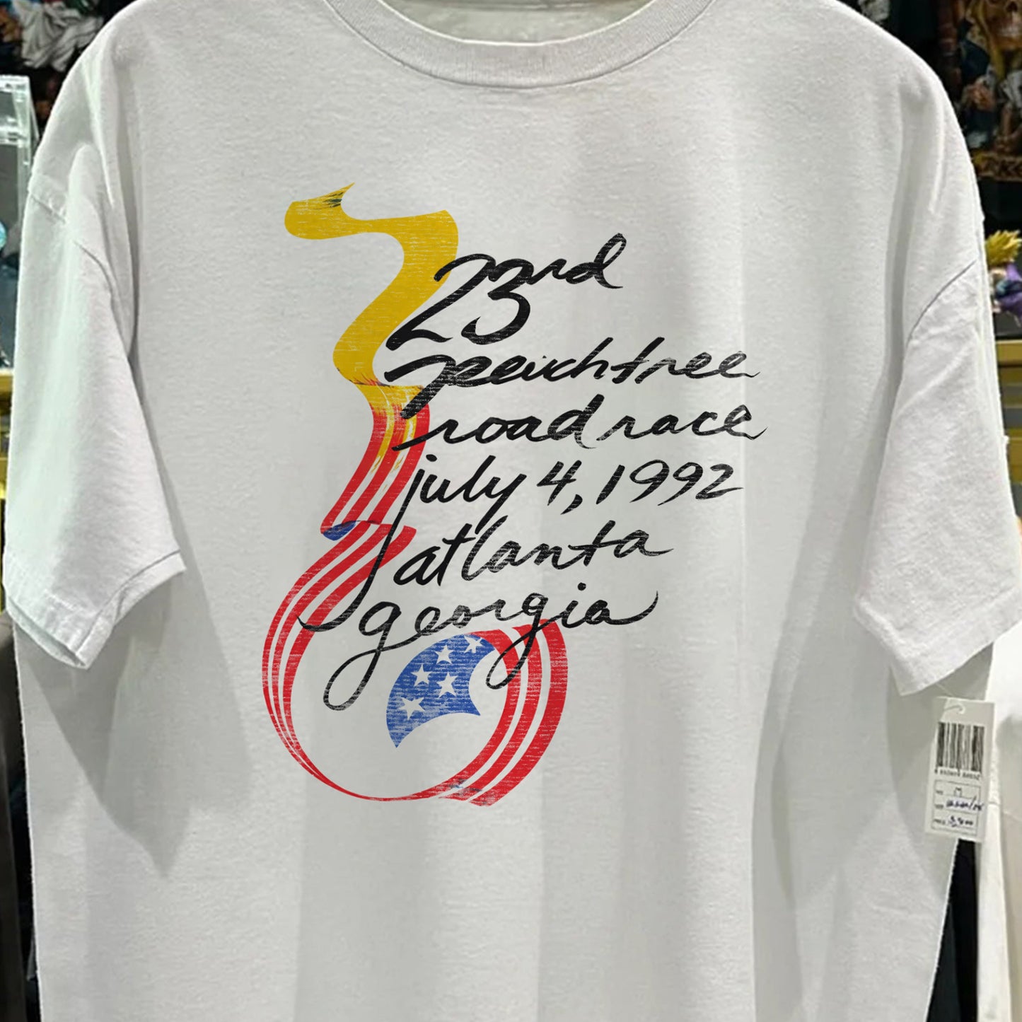 Vintage 1992 Peach Tree Road Race Atlanta Georgia Washed White Tee